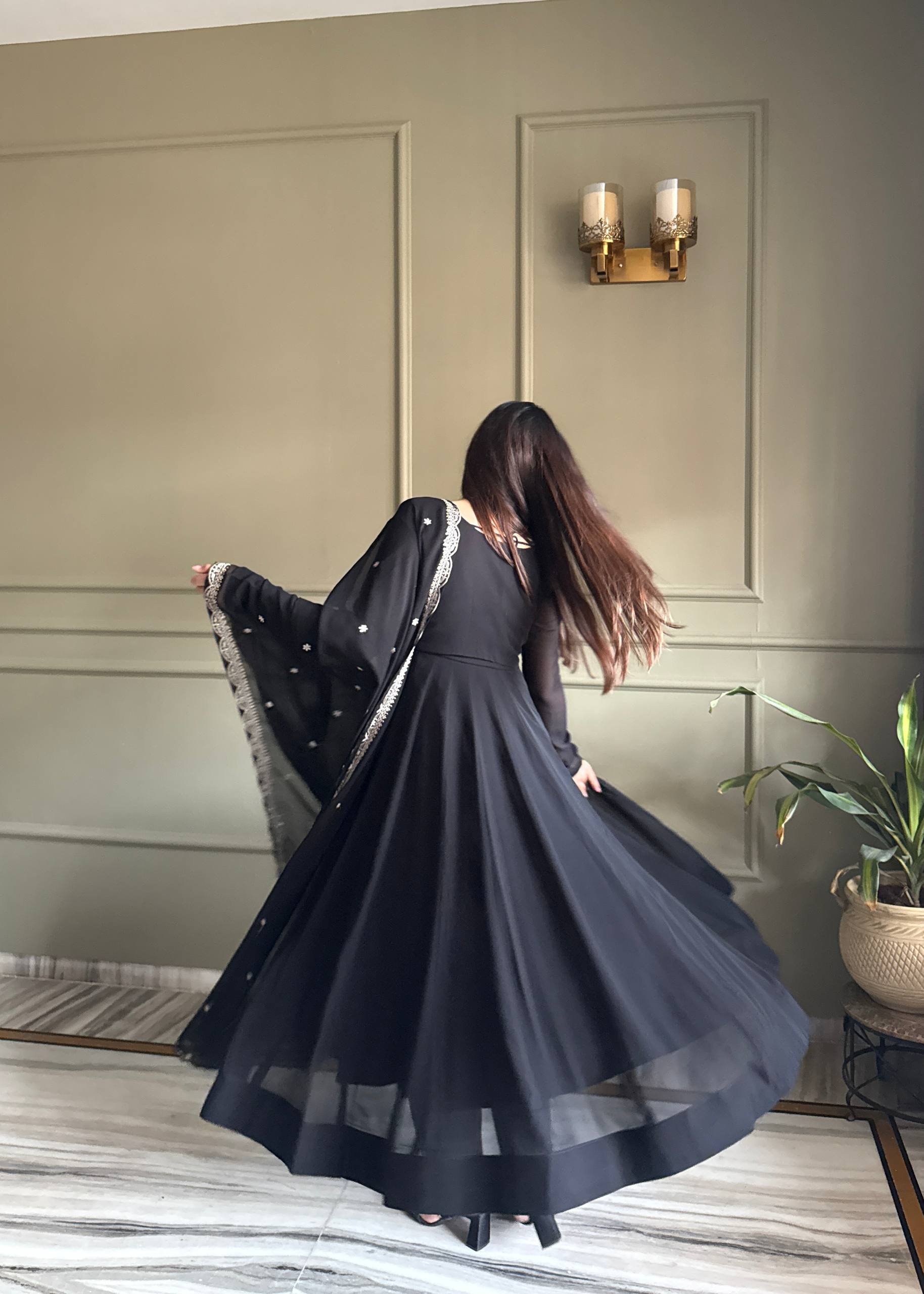Noor Black Heavy Embroidered Koti  Designer Anarkali Set