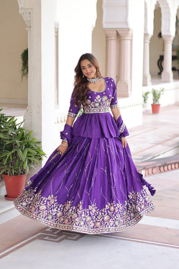 Purple Gold Crush Thread Sequin Embroidered Lehenga Choli Set