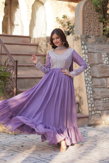 Purple Star Georgette Embroidered Anarkali Gown with Dupatta