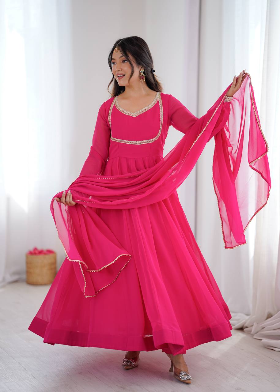Pink Faux Georgette Kali Cut Anarkali Suit Set