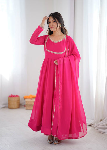Pink Faux Georgette Kali Cut Anarkali Suit Set
