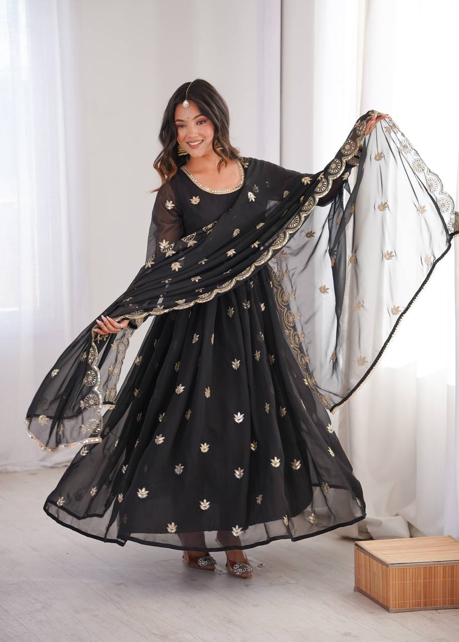 Black Georgette Sequin Embroidered Anarkali Suit Set