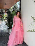 Baby Pink Faux Blooming Foil Work Sharara Suit Set