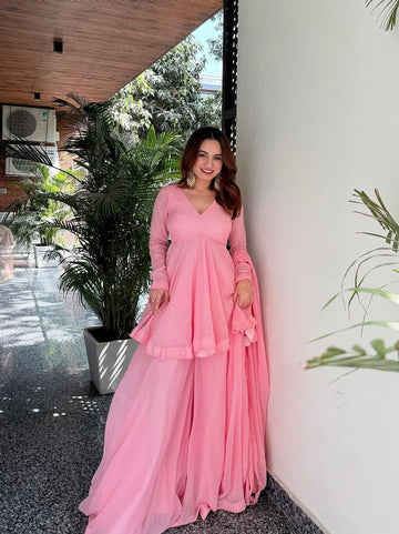 Baby Pink Faux Blooming Foil Work Sharara Suit Set