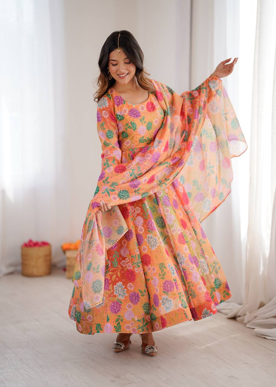 Multicolor Floral Organza Anarkali Suit Set