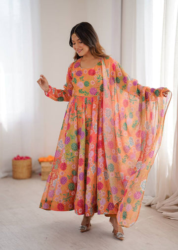 Multicolor Floral Organza Anarkali Suit Set