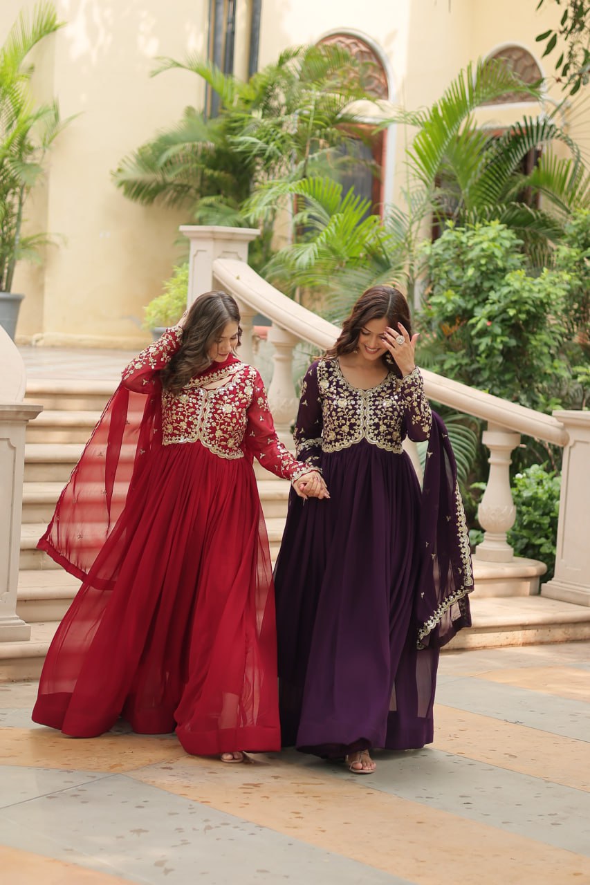 Payal's Blooming Gown With Sequins-Multi Embroidered Work L9195