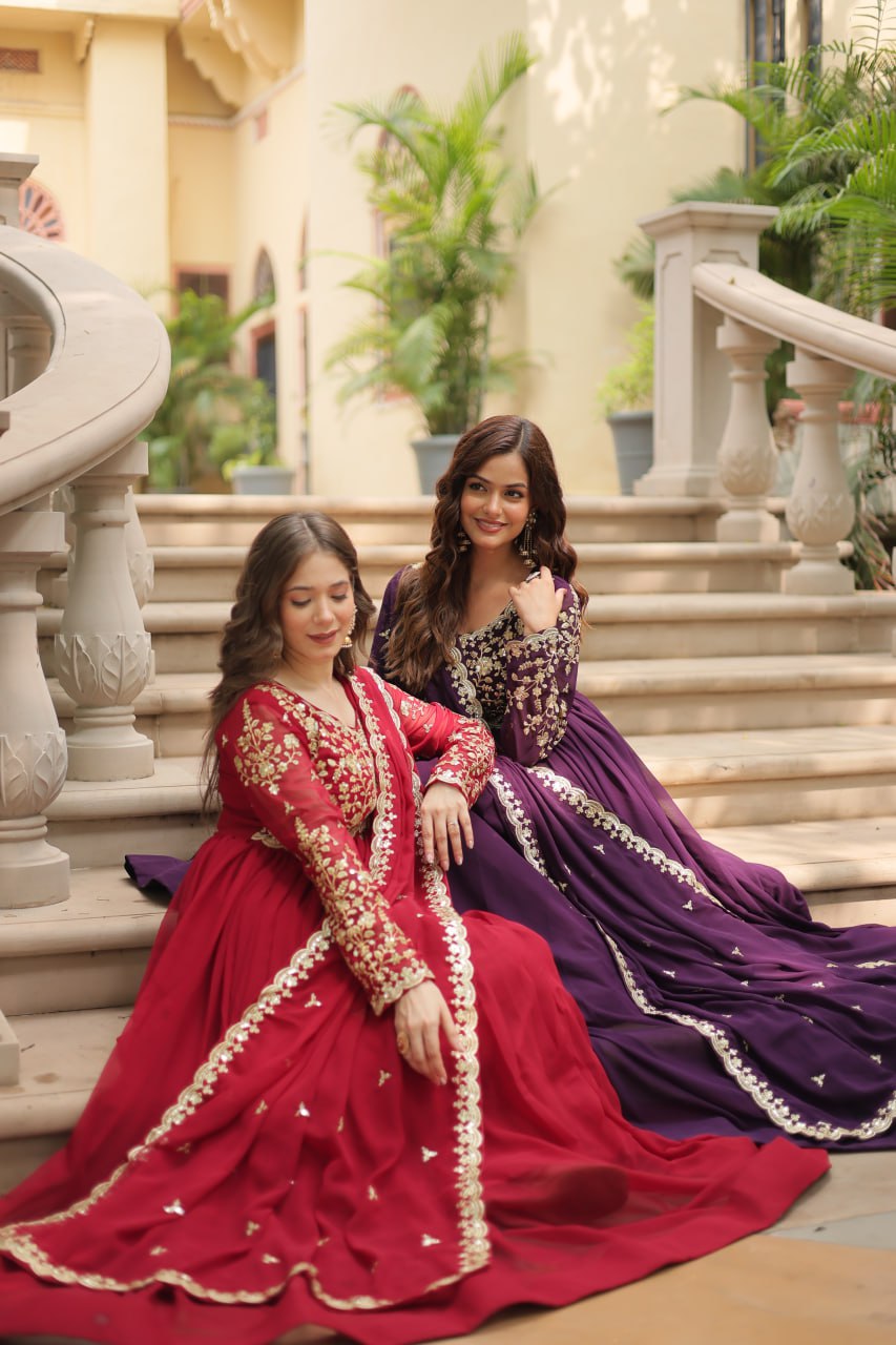 Payal's Blooming Gown With Sequins-Multi Embroidered Work L9195