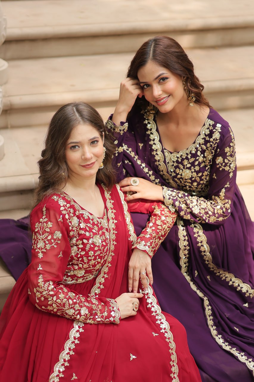 Payal's Blooming Gown With Sequins-Multi Embroidered Work L9195