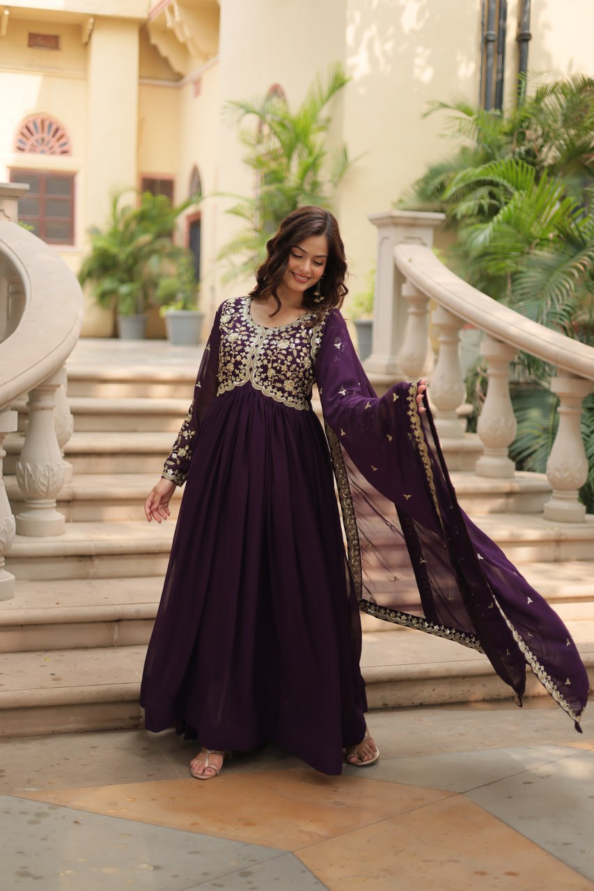Payal's Blooming Gown With Sequins-Multi Embroidered Work L9195