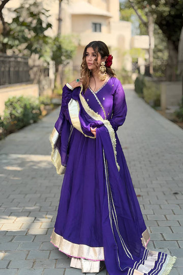Purple Organza Rose Embroidered Anarkali Suit Set