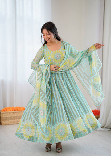 Sunkissed Floral Organza Anarkali Suit Set
