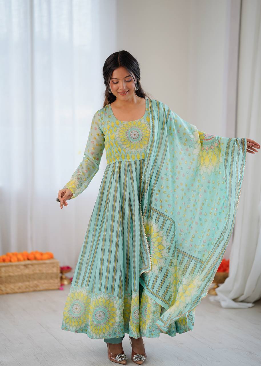 Sunkissed Floral Organza Anarkali Suit Set