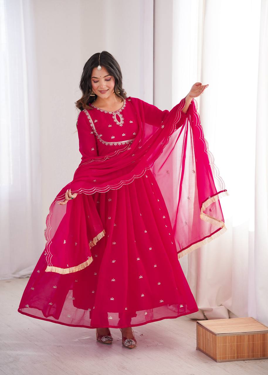 Pink Georgette Sequin Embroidered Anarkali Suit Set