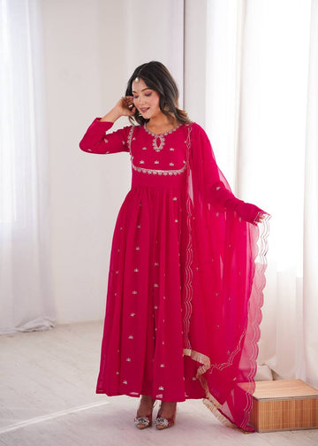 Pink Georgette Sequin Embroidered Anarkali Suit Set