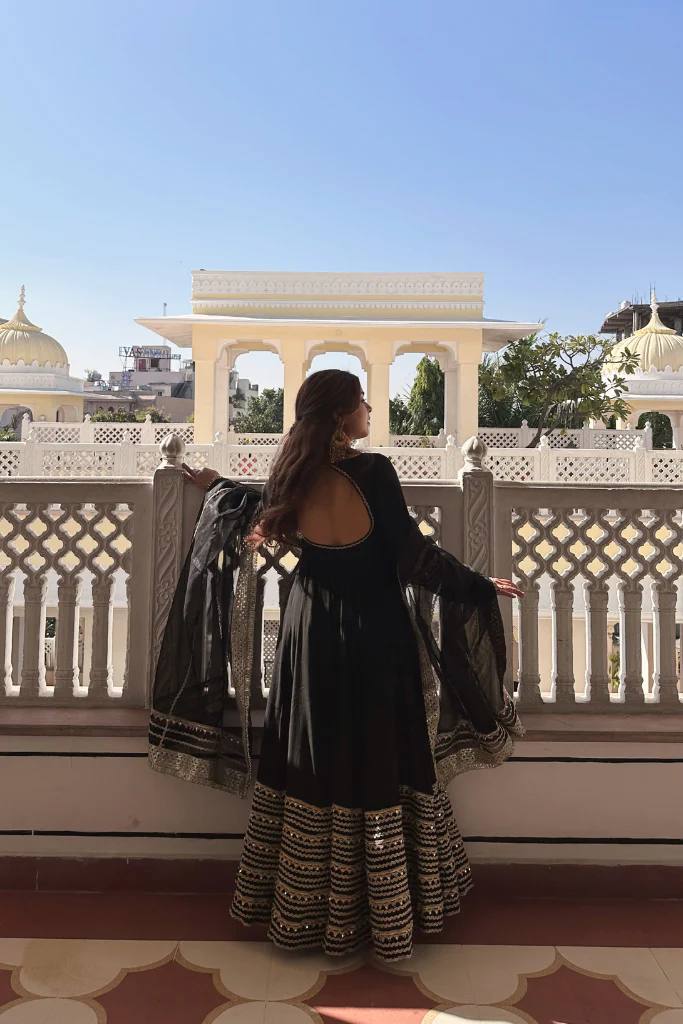 Sanika Noor Black Color Embroidered Work Anarkali Suit Set