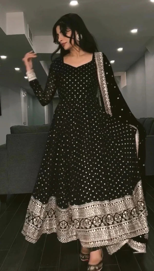 Barkha s Black Coloured Anarkali Suit Set