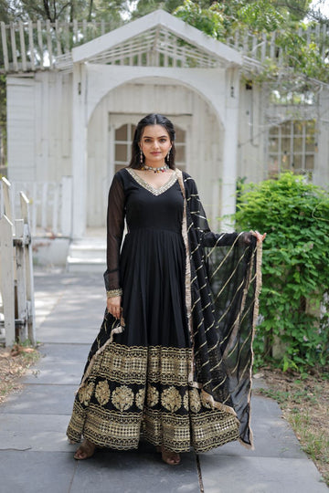 Black Sequin Embroidered Anarkali Gown with Dupatta
