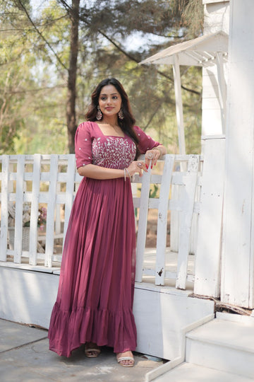 Dusty Purple Embroidered Anarkali Gown