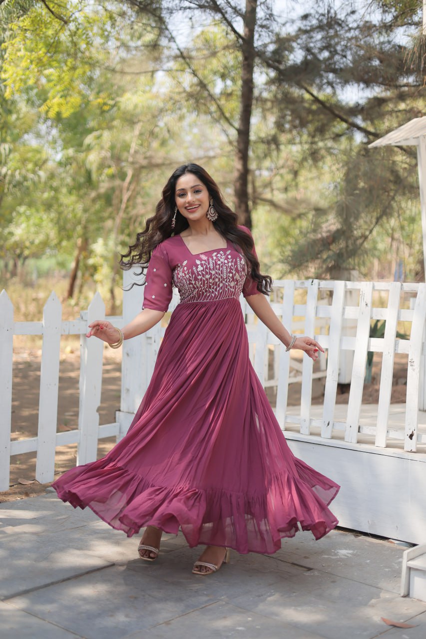Dusty Purple Embroidered Anarkali Gown
