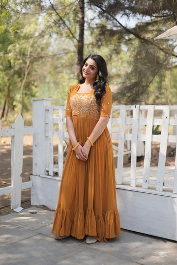 Yellow Embroidered Anarkali Gown