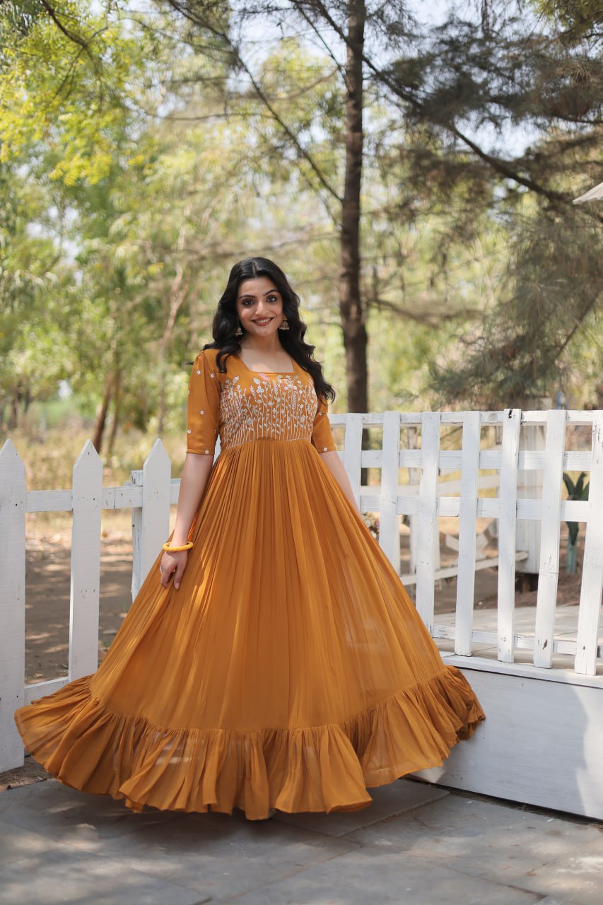 Yellow Embroidered Anarkali Gown