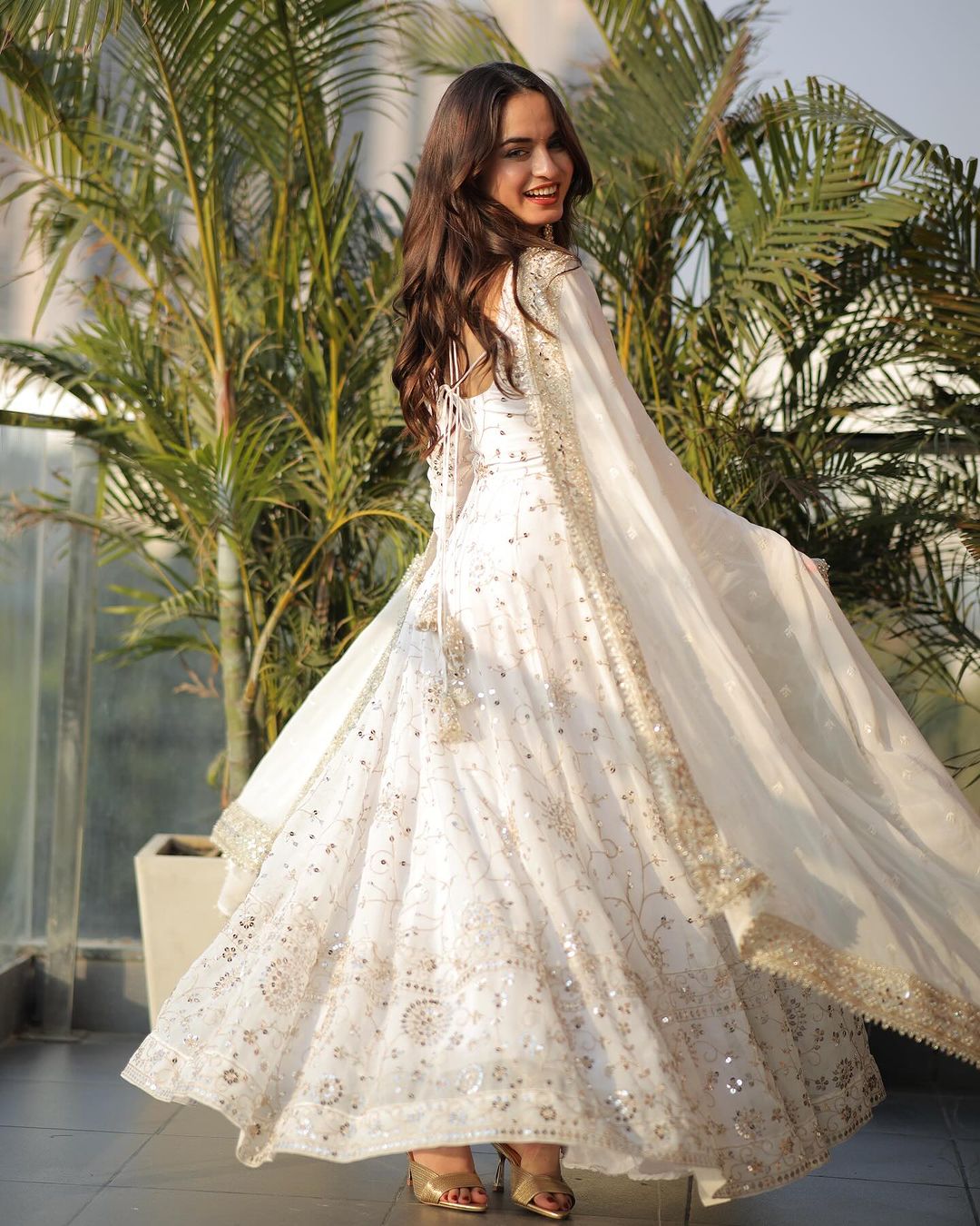 Full Heavy Work White Color Georgette Anarkali Gown