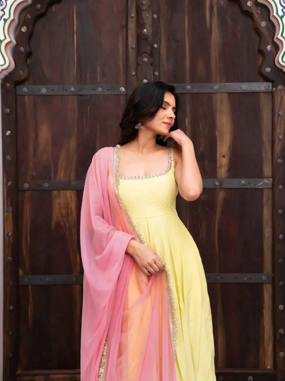 Georgette Anarkali Set with Pink Dupatta