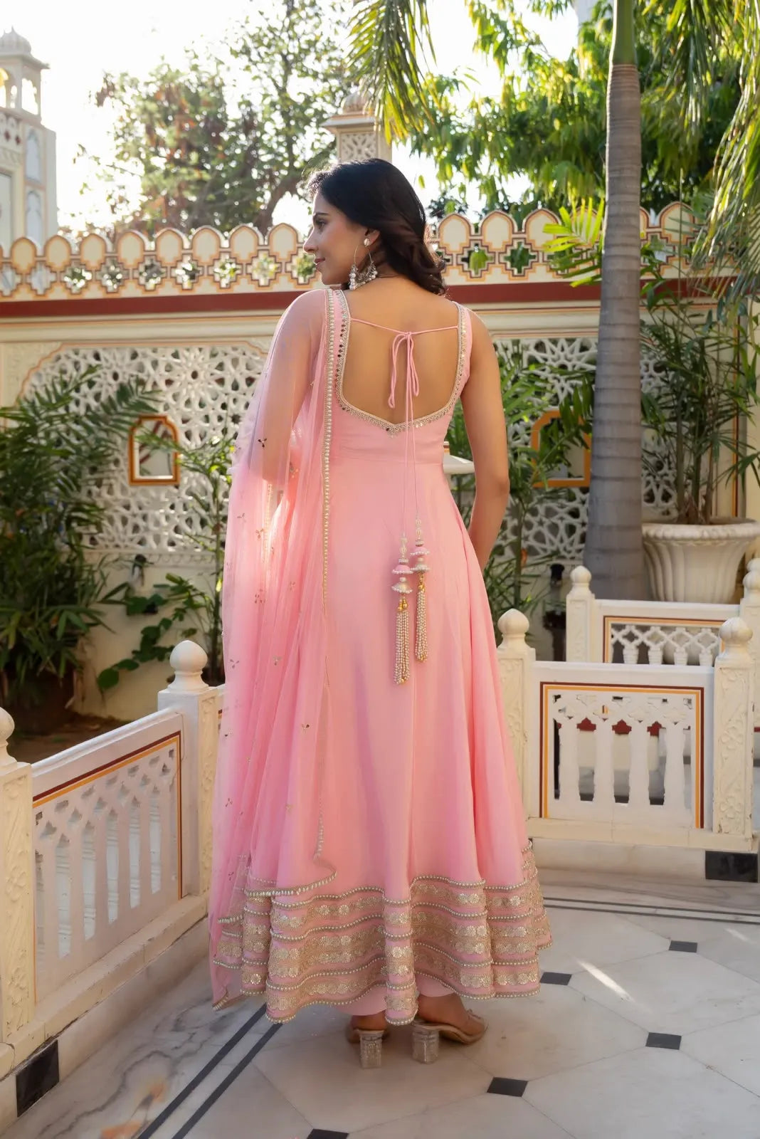 Blush Pink Natural Crepe Anarkali Set with Dupatta