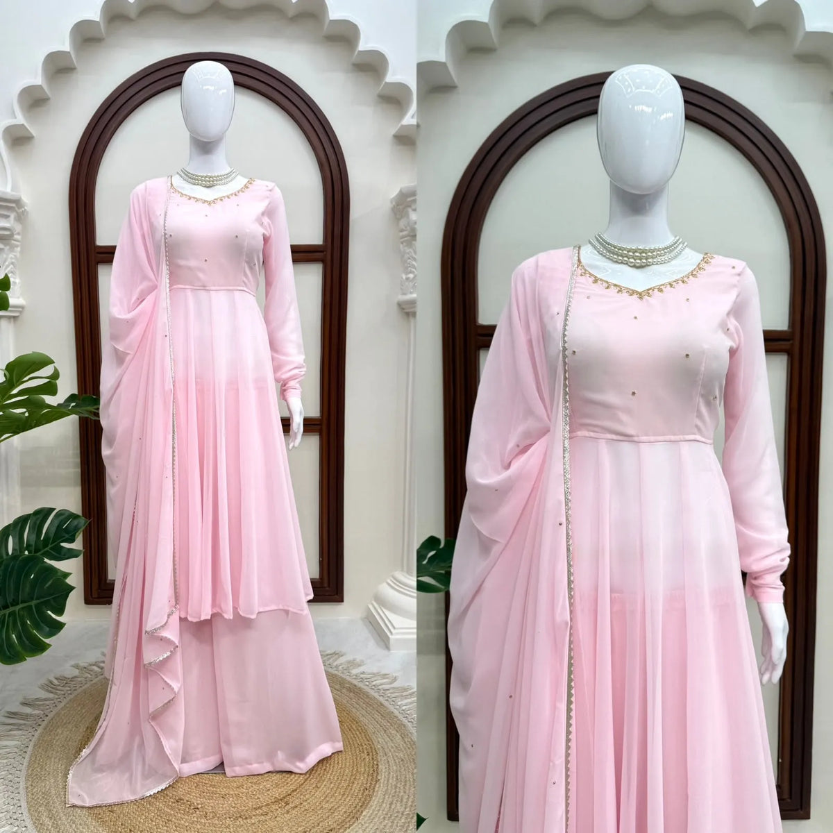 Georgette Anarkali Palazzo Set with Dupatta