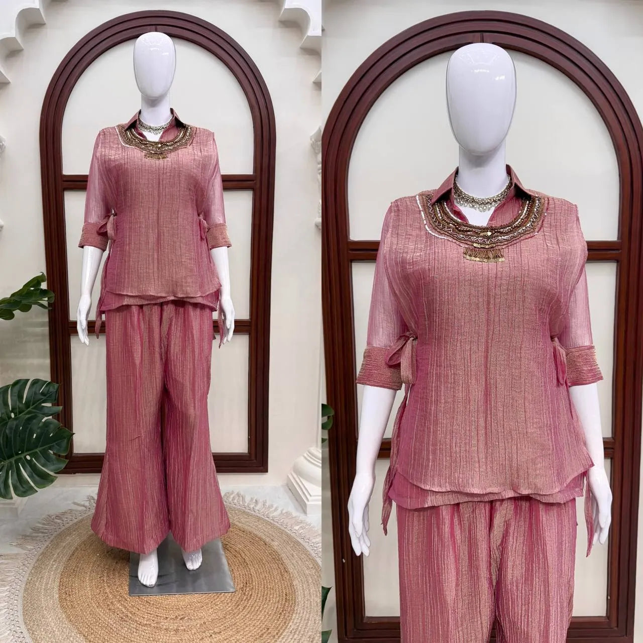 pink kurta palazzo set