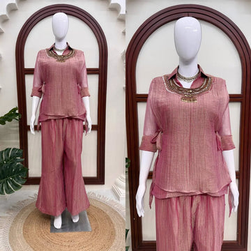 pink kurta palazzo set