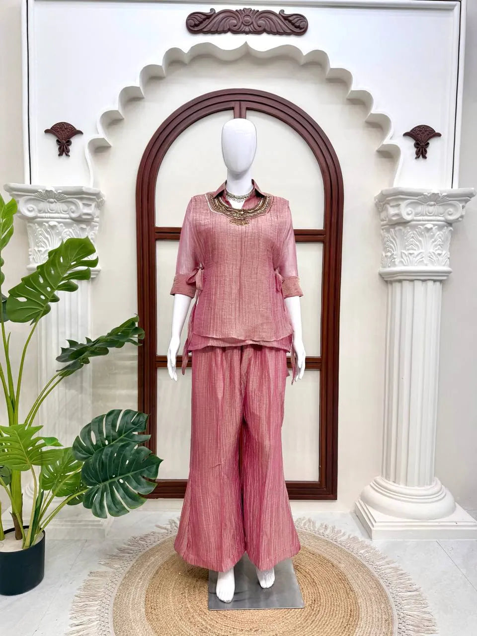 pink kurta with shrug