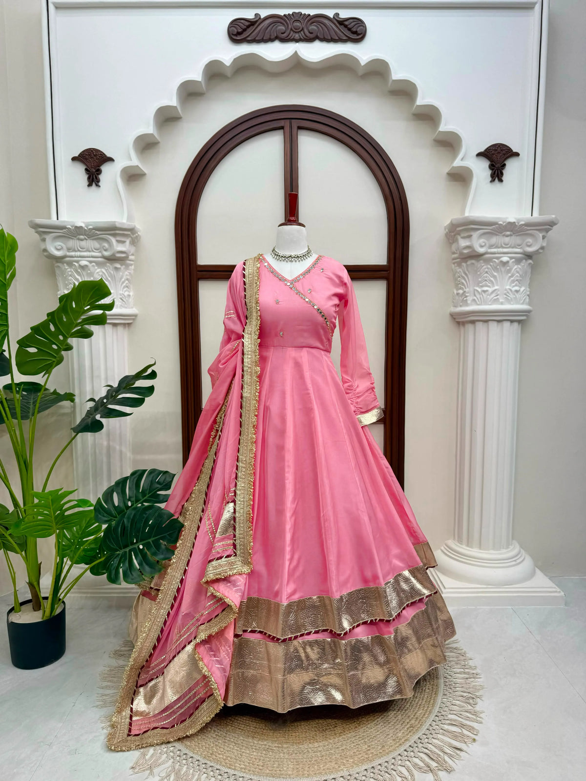Pink Organza Silk Anarkali Set with Dupatta