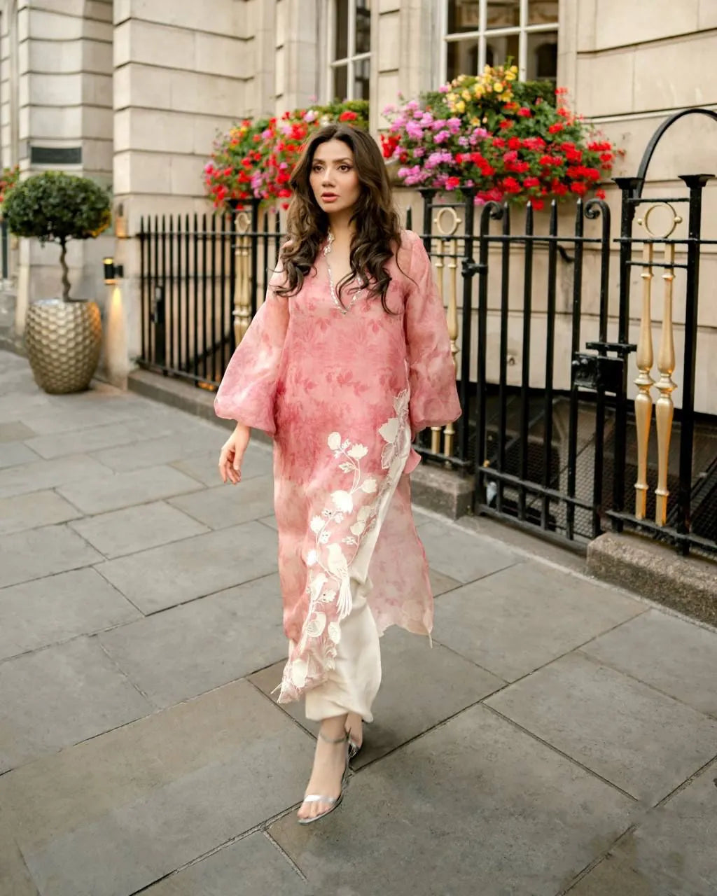 Blush Pink Organza Shrug Kurta Pant Set