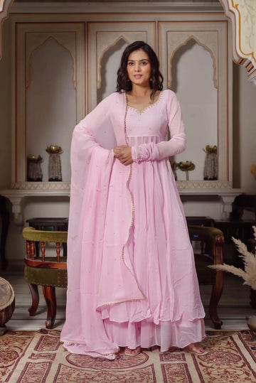 Georgette Anarkali Palazzo Set with Dupatta