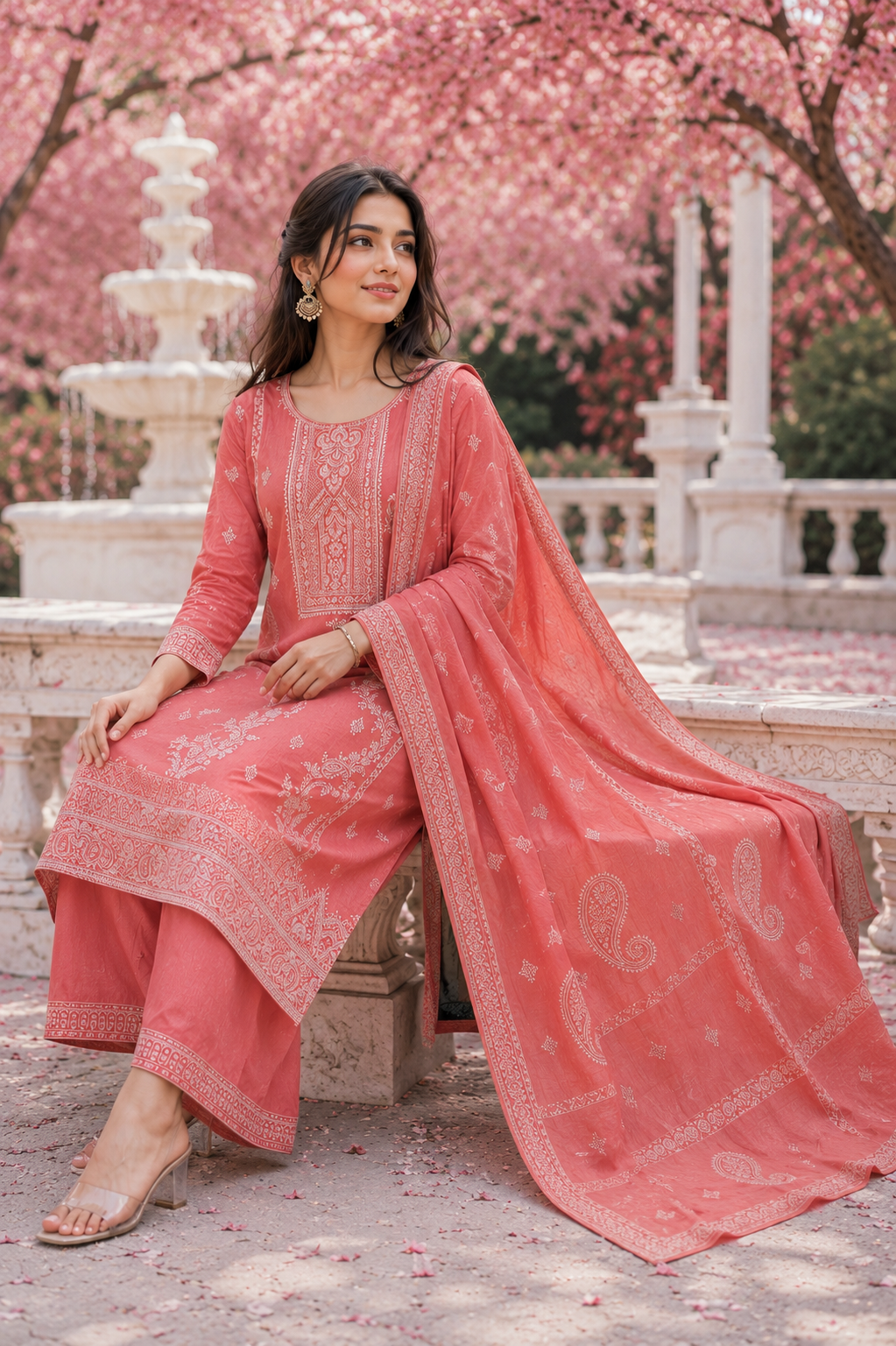 pink linen kurta set for women