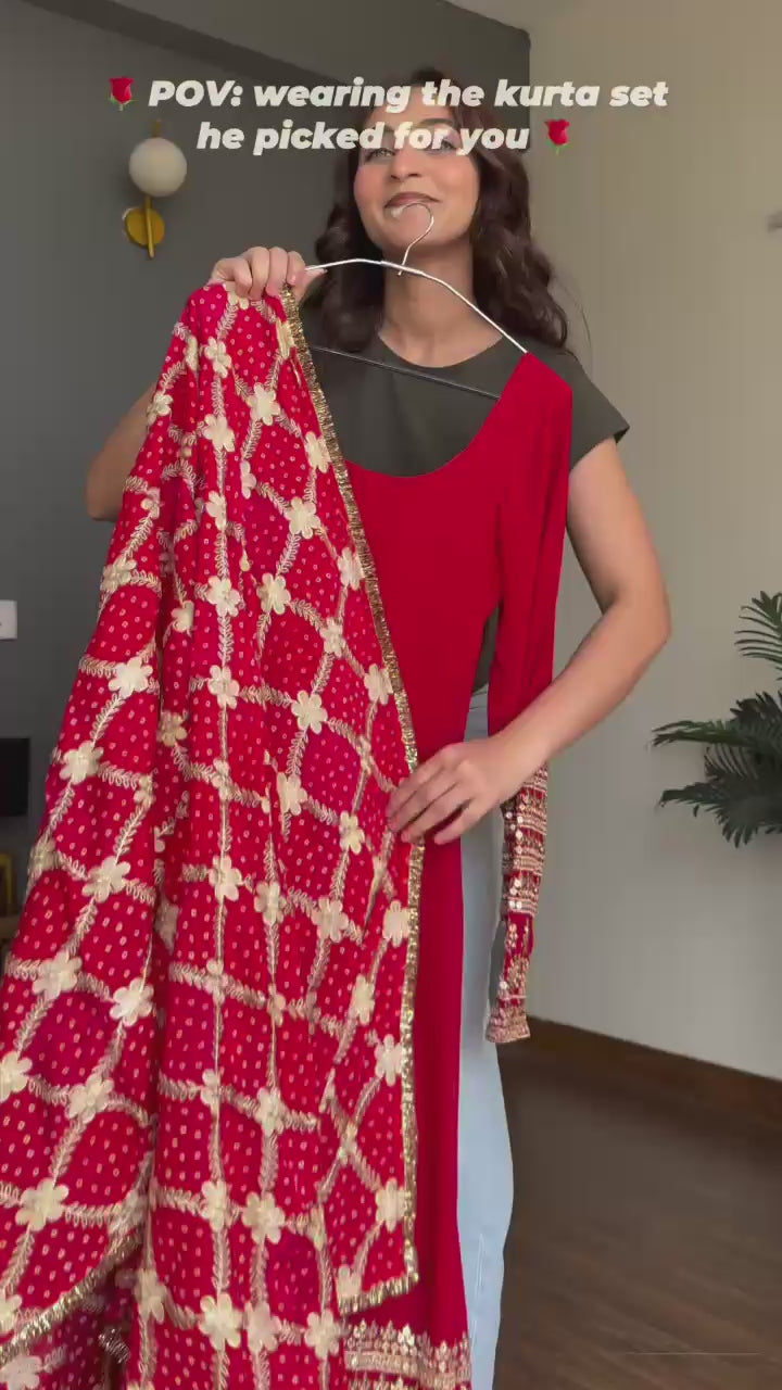 Faux Georgette Kurta Palazzo Set with Printed Dupatta