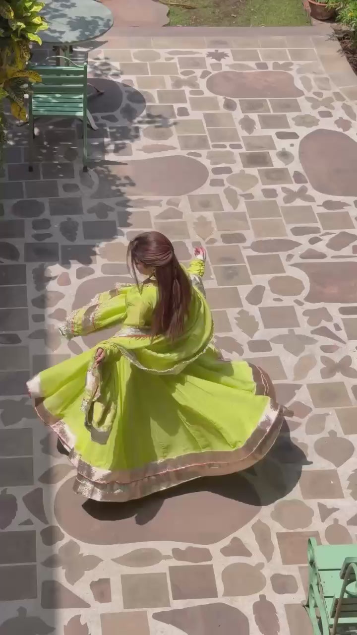 Lime Green Organza Silk Anarkali Set with Dupatta