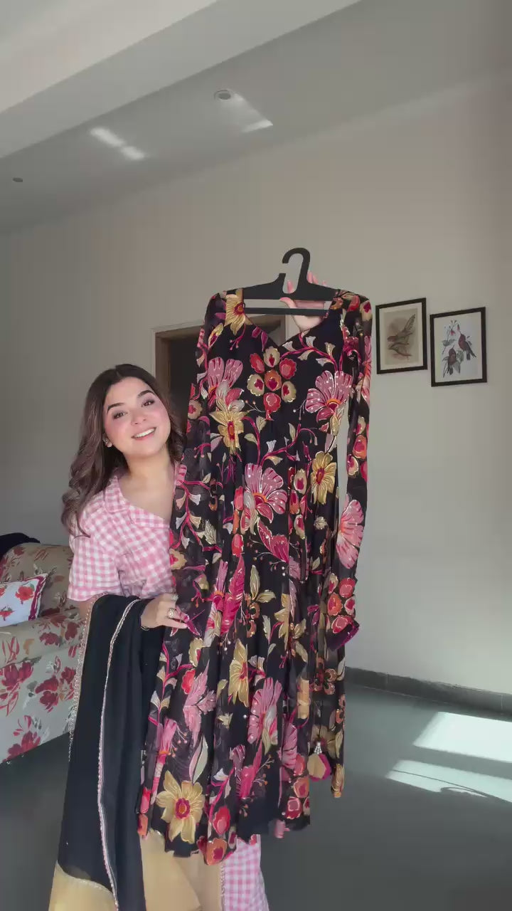 Floral Organza Anarkali Set with Dupatta