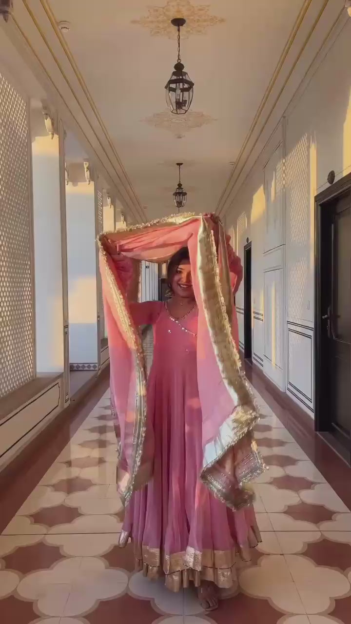 Pink Organza Silk Anarkali Set with Dupatta