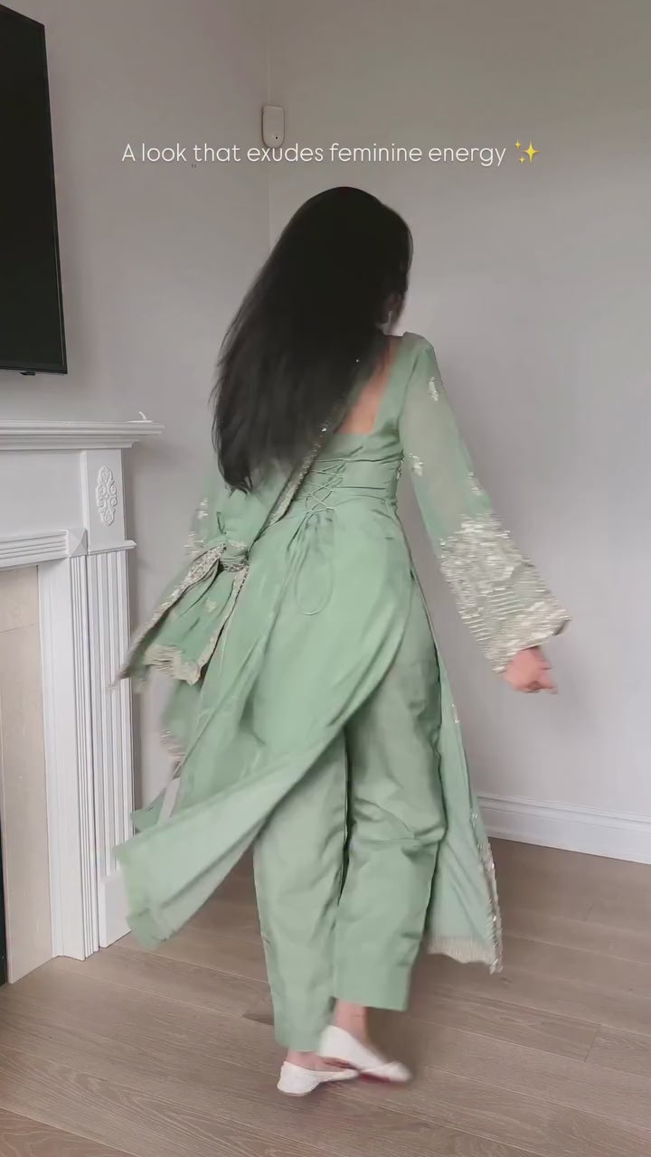 Mint Green Georgette Embroidered Kurta Pant Set