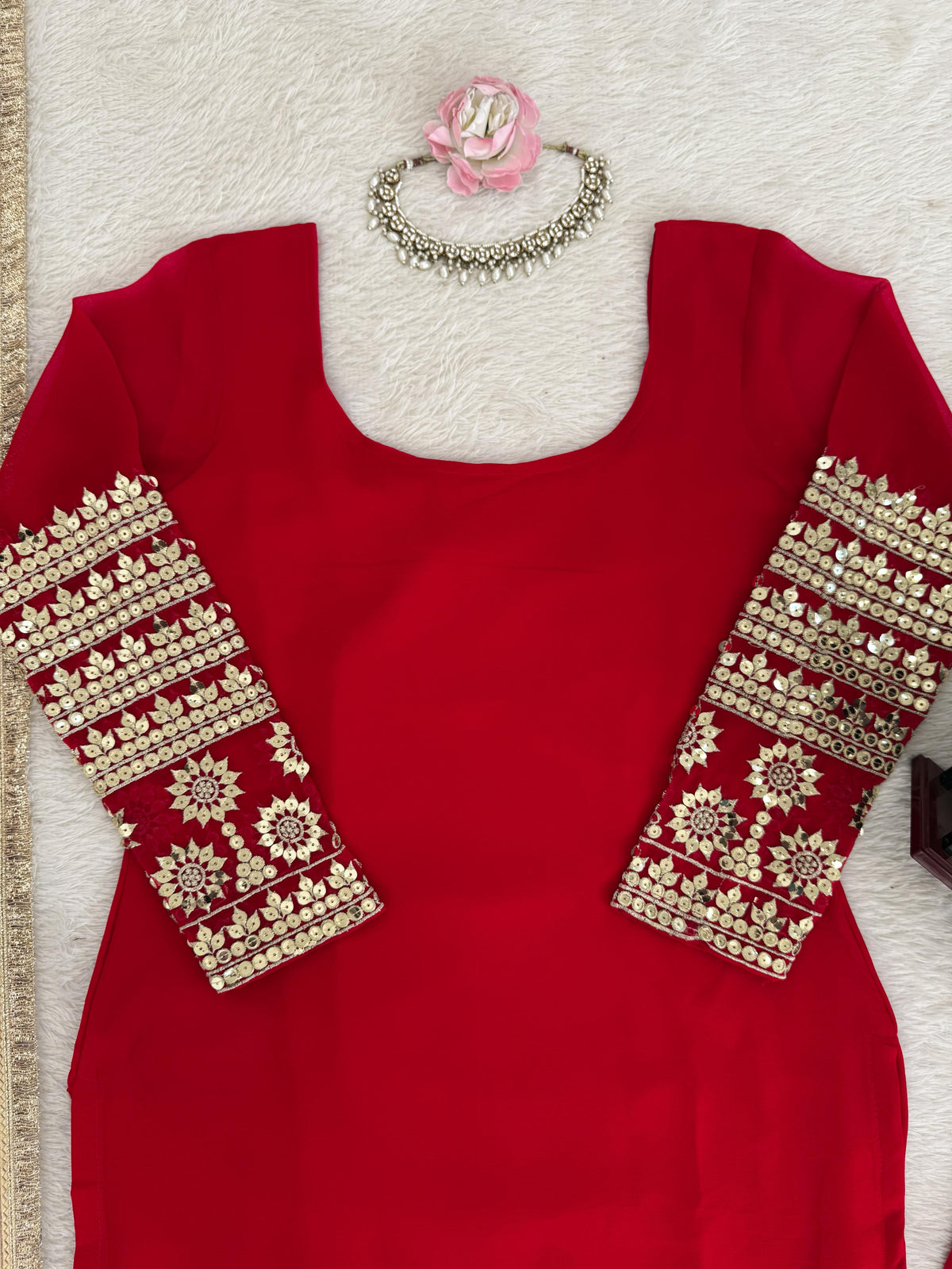 Faux Georgette Kurta Palazzo Set with Printed Dupatta
