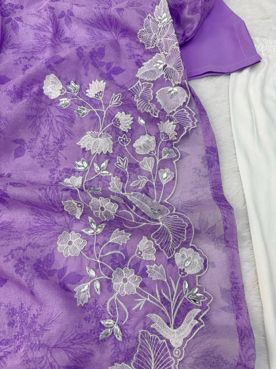 Purple Organza Shrug Kurta Pant Set