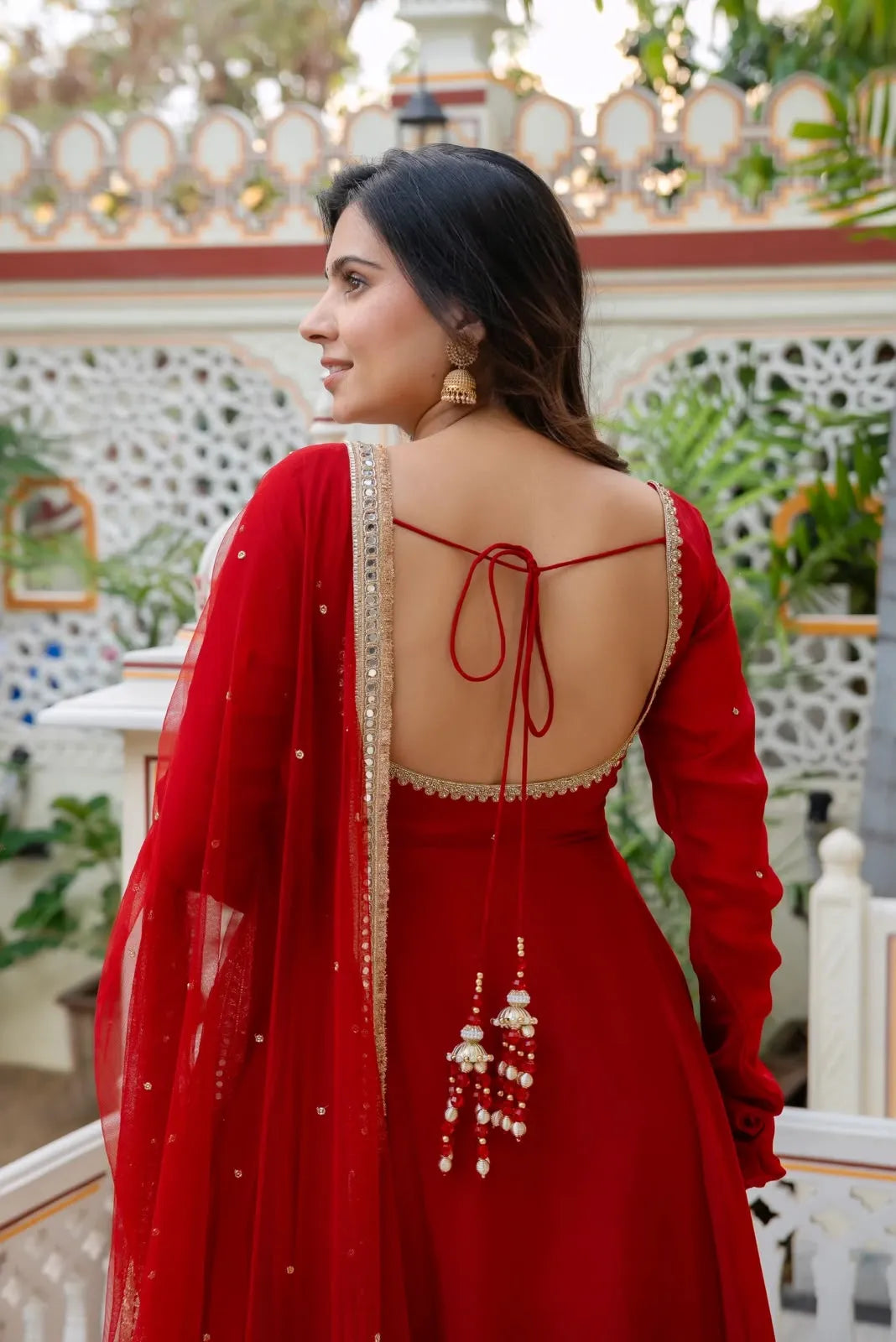 Faux Georgette Anarkali Pant Set with Dupatta