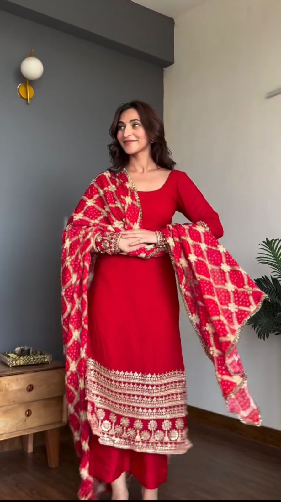 Faux Georgette Kurta Palazzo Set with Printed Dupatta