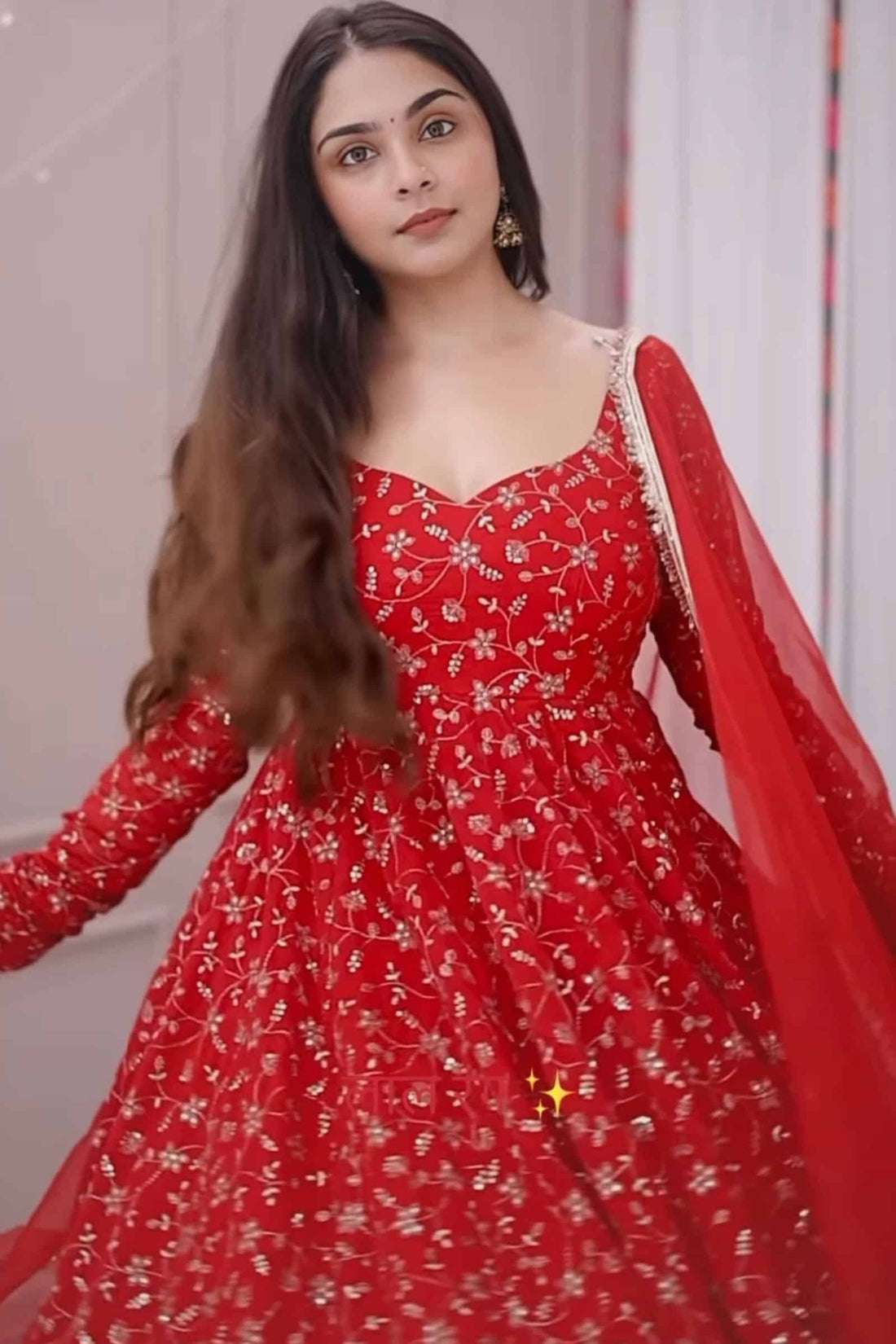 Red Premium Embroidered Anarkali Suit Set