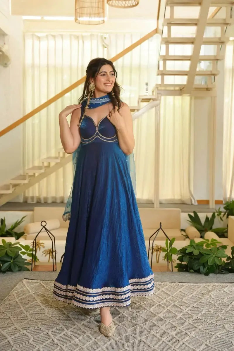 Fendy Silk Anarkali Set with Net Dupatta