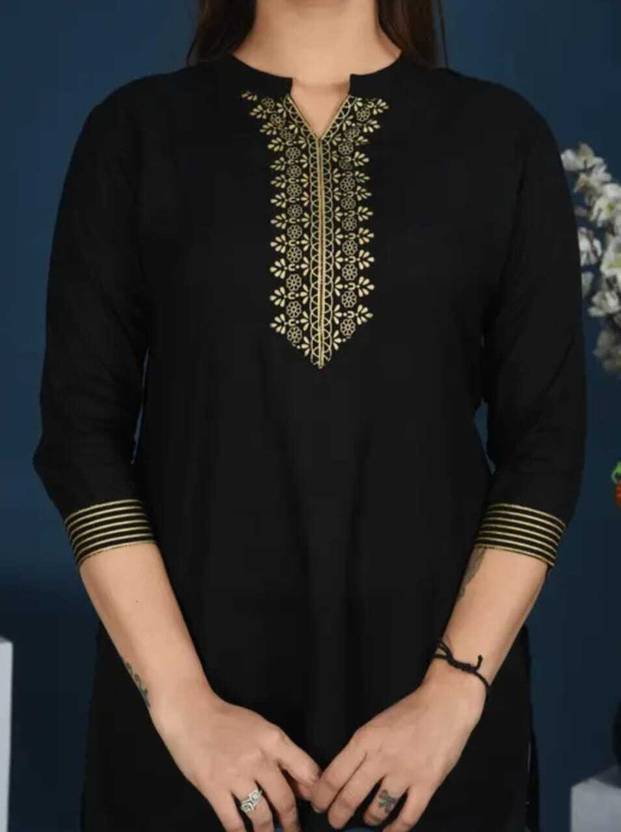 Casual Regular Sleeves Printed Women Black Top