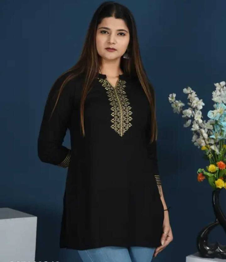 Casual Regular Sleeves Printed Women Black Top